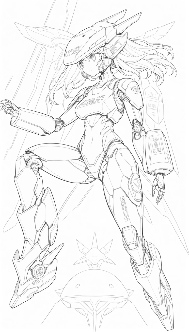Design de etiqueta de roupa com androide feminina e capacete futurista de axolote