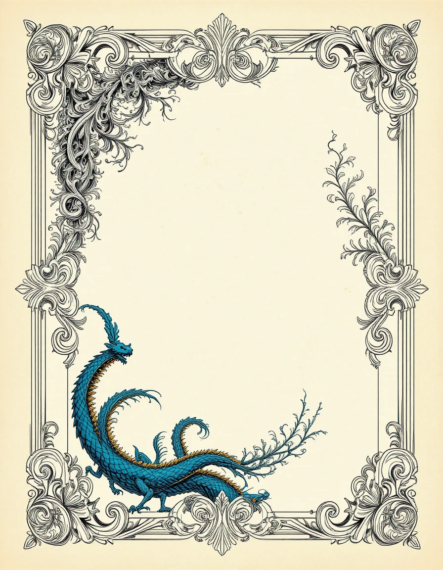 Prunkvoller Zertifikatsrahmen mit heraldischer Drachenillustration