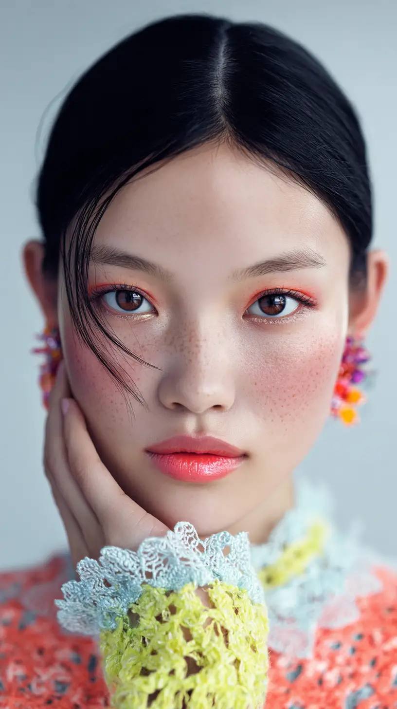 寧靜亞洲女性柔和棚拍特寫肖像