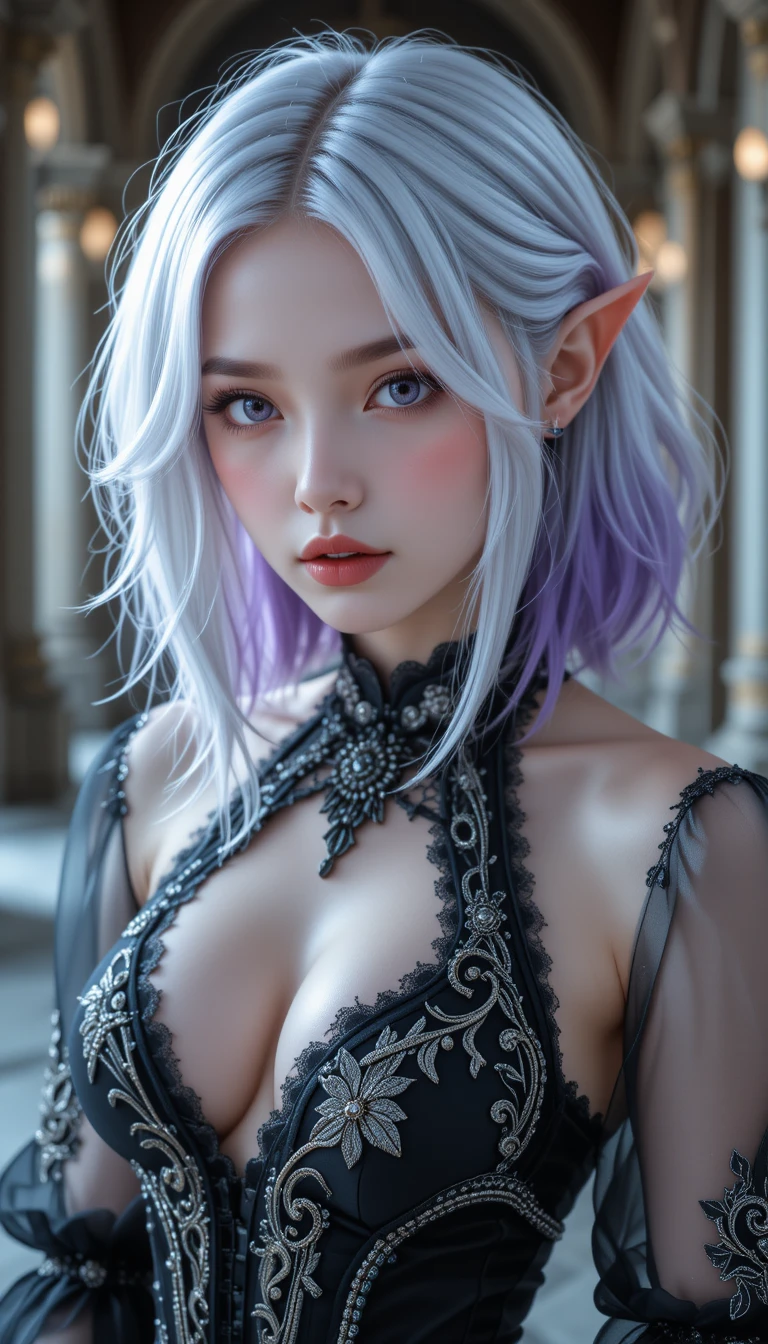 Elegante ragazza elfica in abito corsetto gotico fantasy