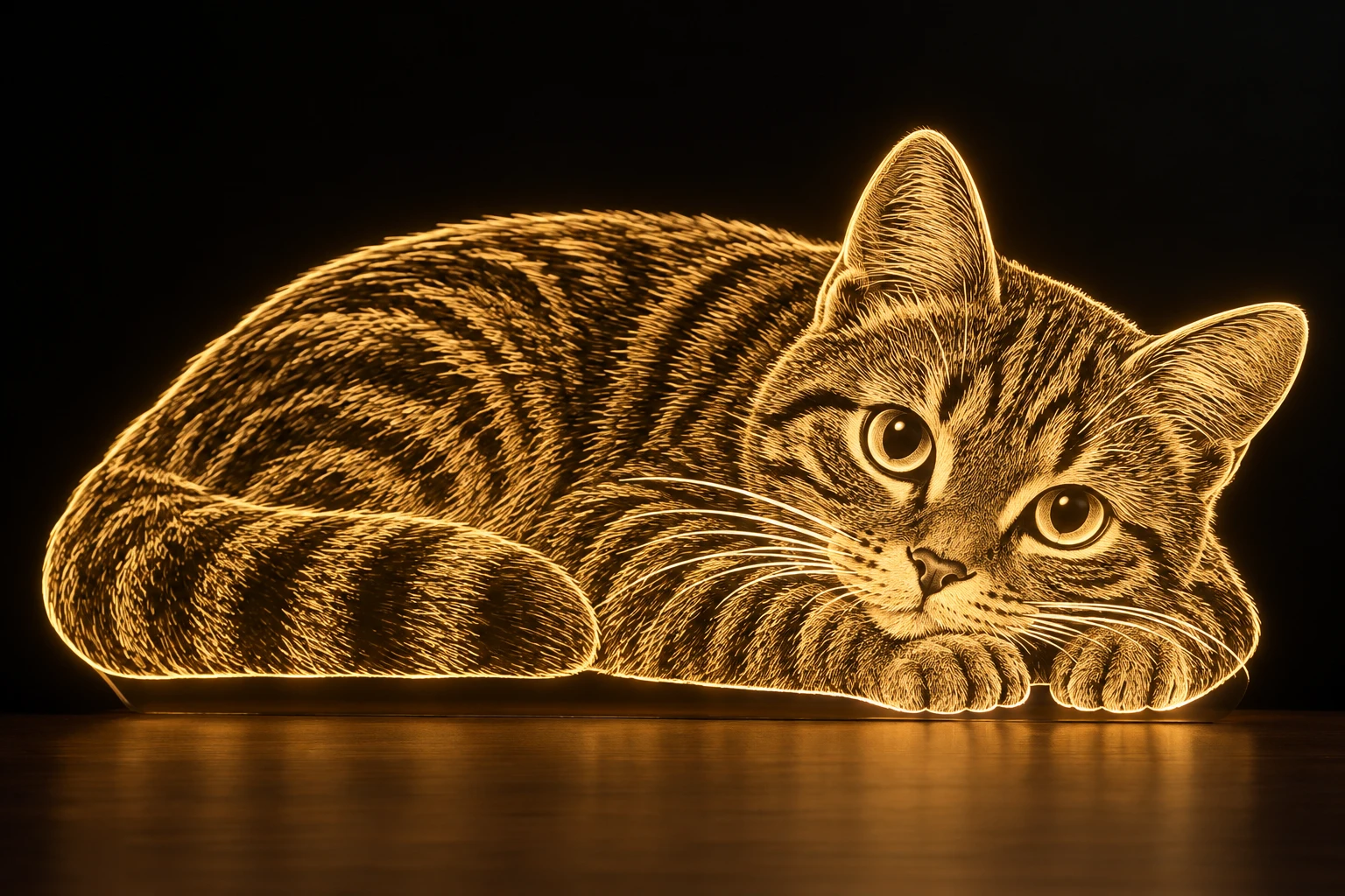 Gato em 3D deitado no chão para design de luminária