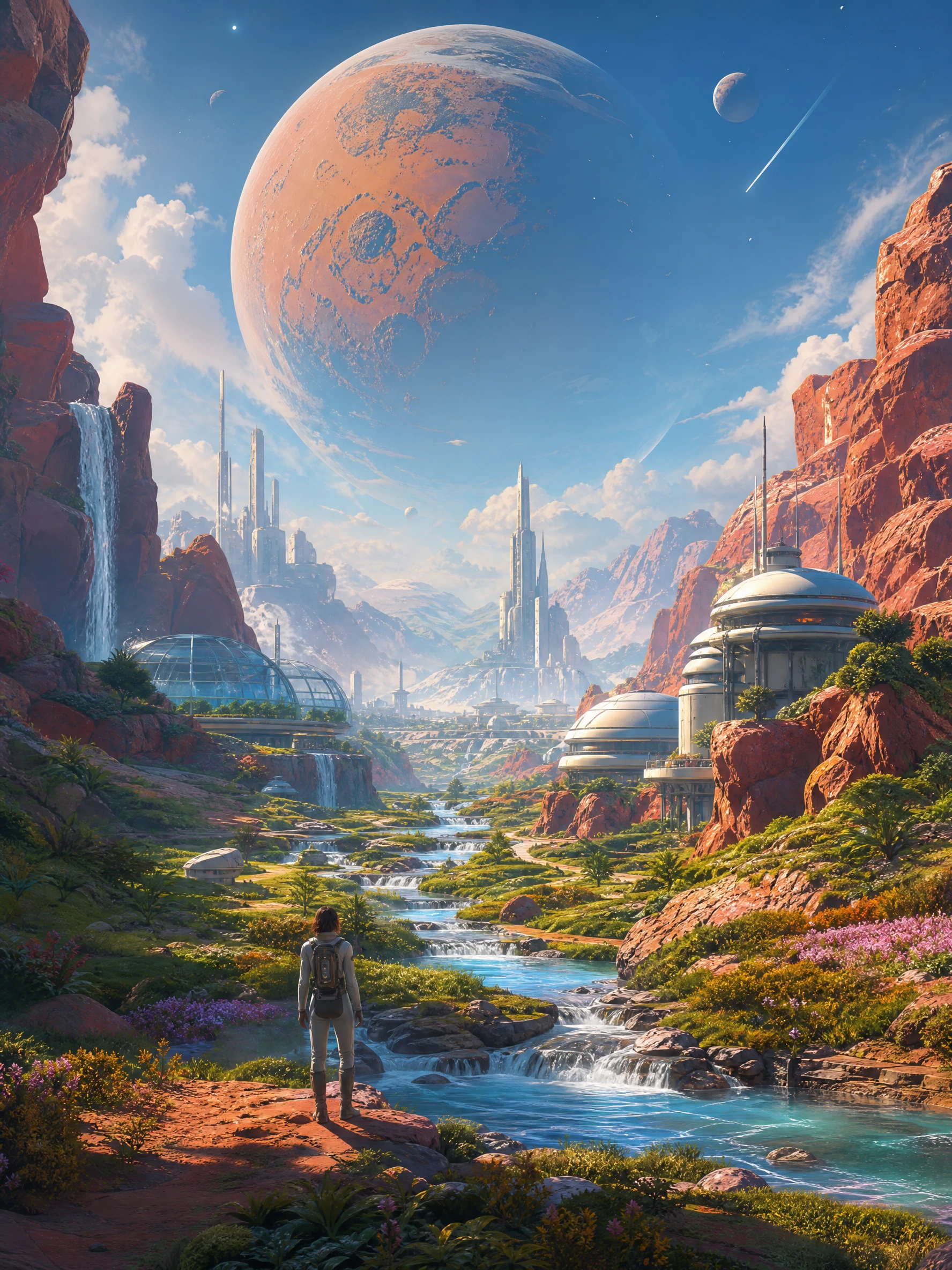 Un paesaggio da sogno di un Marte abitabile immagina un brillante mondo di fantascienza