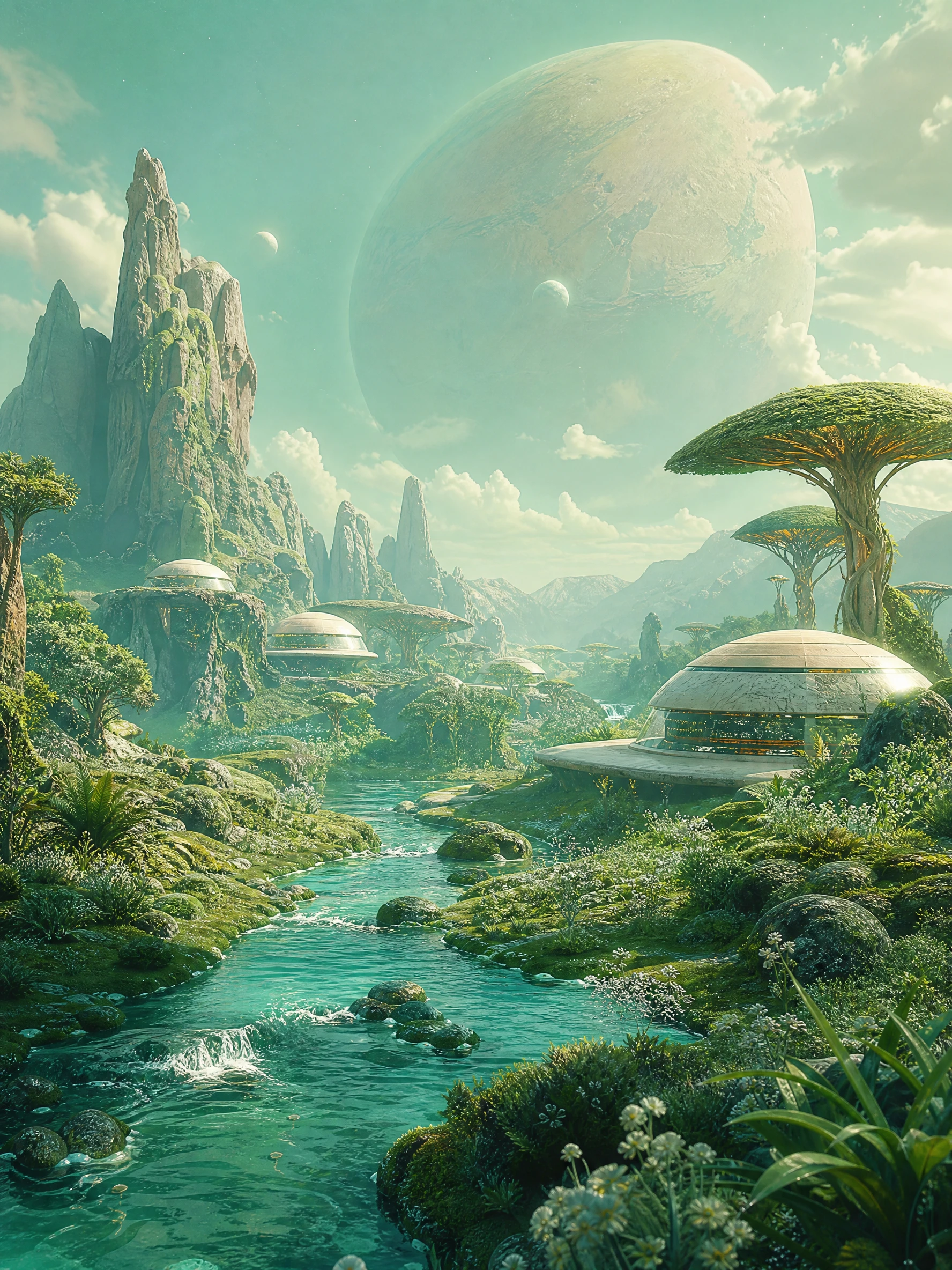 Una visione onirica immagina Marte come un mondo abitabile color verde menta