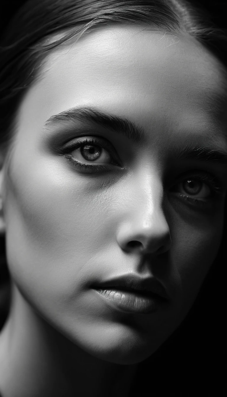 O rosto de uma mulher refratado por um prisma de vidro angular