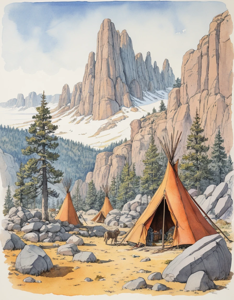 Un campement amérindien au cœur des paysages des montagnes Rocheuses