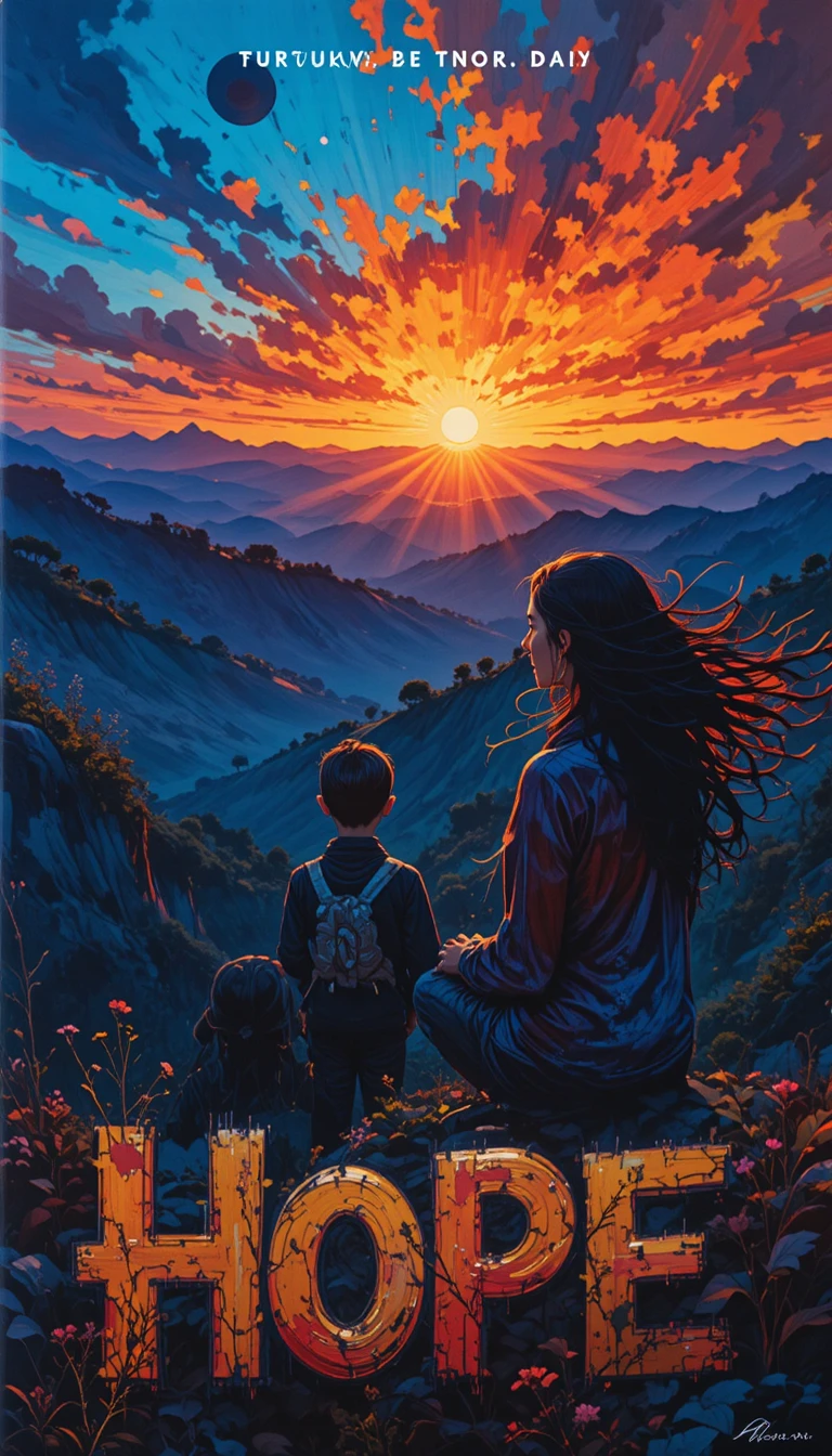 人們凝望冉冉升起的太陽，晨曦色彩在天空中變幻