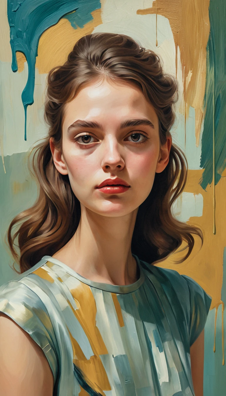 Uma jovem glamorosa em uma pintura a óleo surrealista