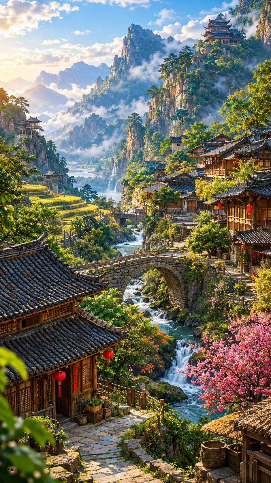 數位插畫中的17世紀中國山村