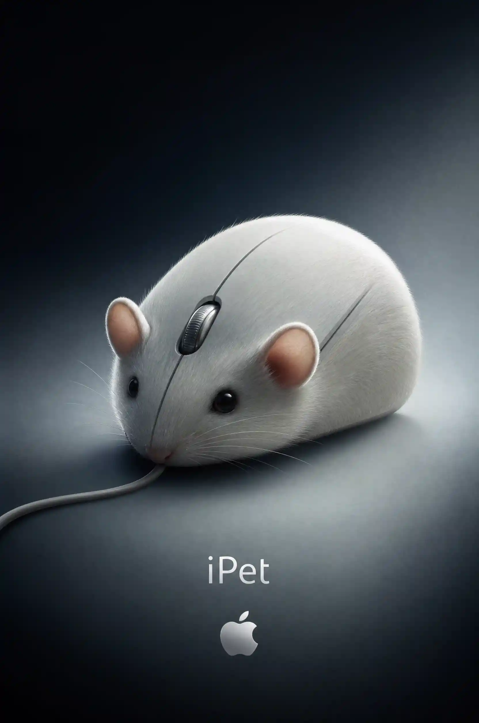 A White Furry Computer Mouse With Ears, Eyes, Buttons, And a Scroll Wheel