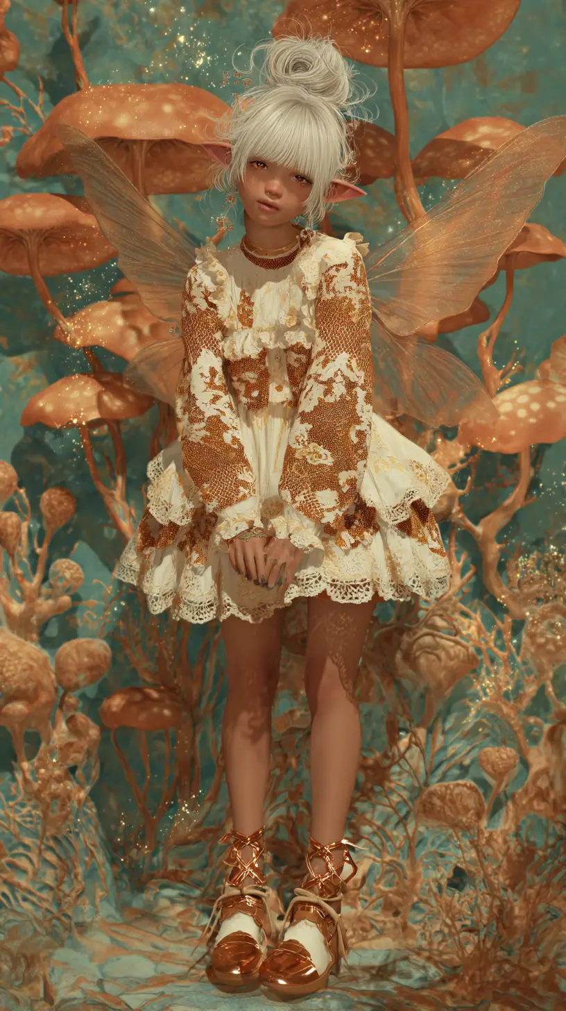 奇幻景致中的銀髮精靈少女，擁有閃耀的翅膀