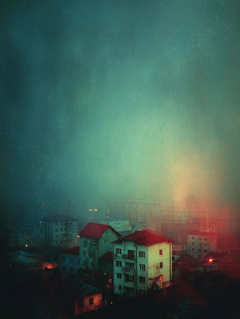 A dreamlike cityscape rendered in fine brushed surrealism