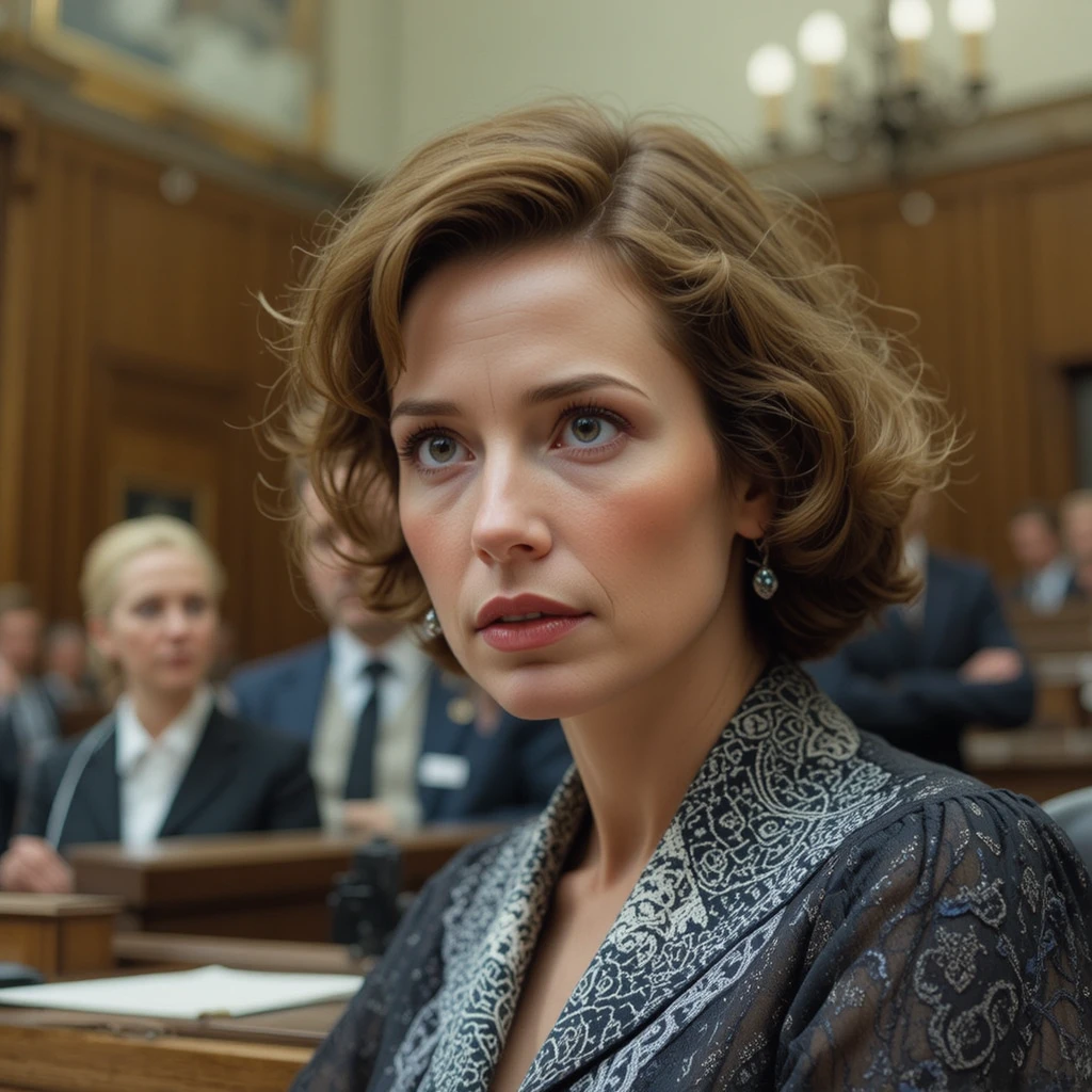 Julianne Nicholson como Esther Randolph presenta su alegato inicial en el tribunal