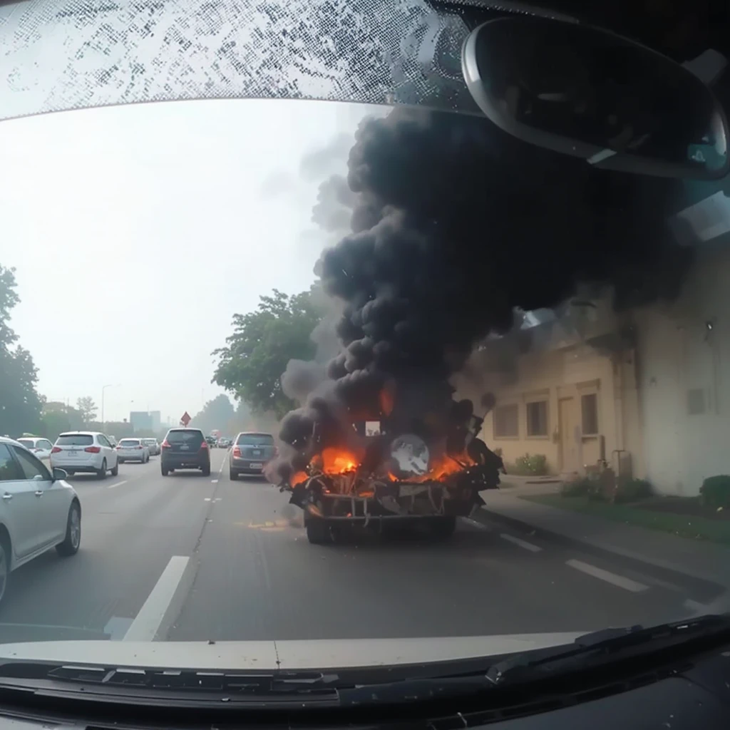Un incidente improvviso sulla strada ripreso da una dashcam o da una telecamera del traffico