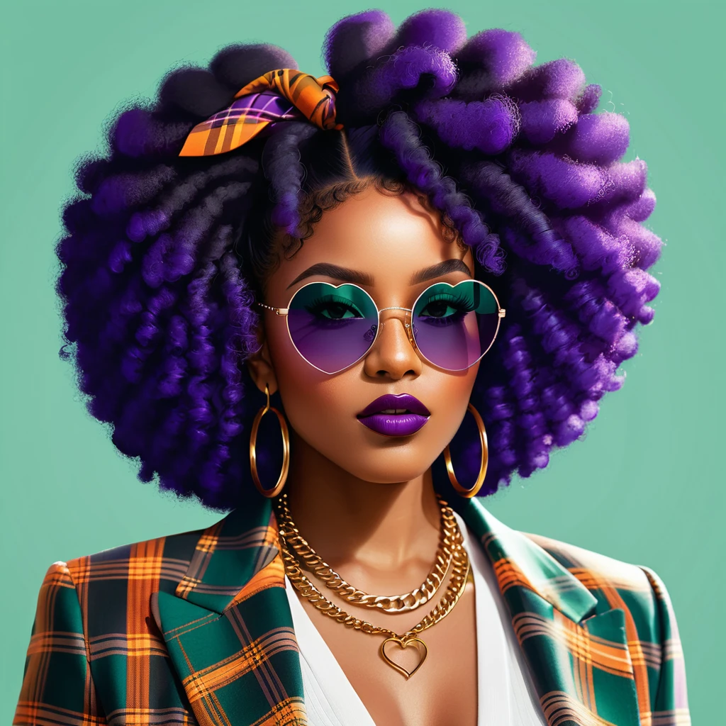 Retrato em close de uma mulher com um afro turquesa marcante