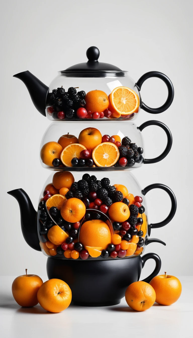 Surrealist fruit slices stacked into the silhouette of a teapot