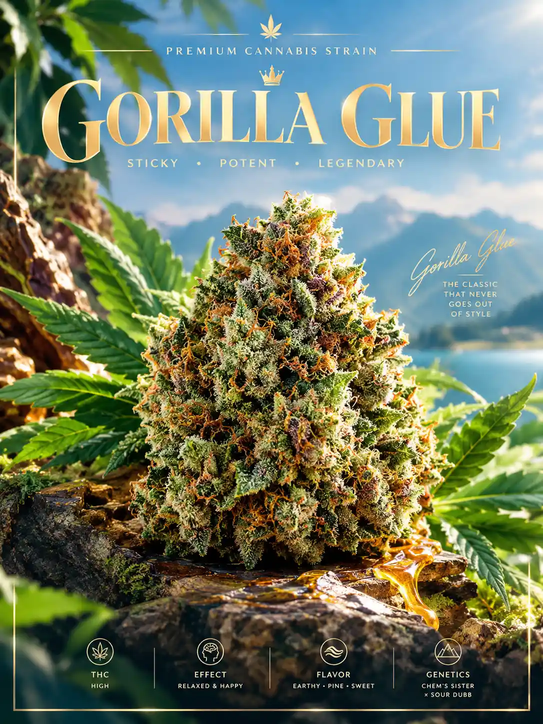 A Gorilla Glue Cannabis Strain Poster in Bright Pastel Colors