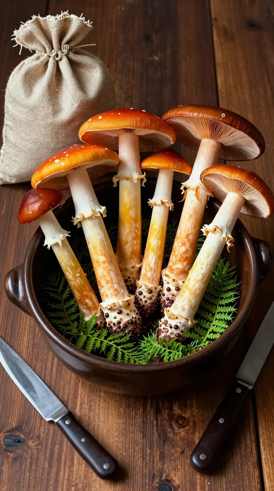 Fresh Porcini Mushrooms Rest in a Zinc Bowl on a Rustic Wooden Tray