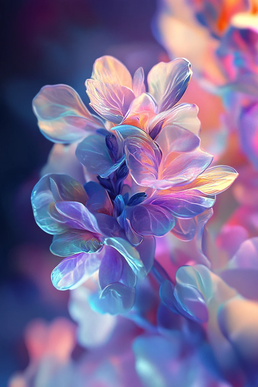 Formes biomorphiques surréalistes aux tons pastel de lilas métallisé