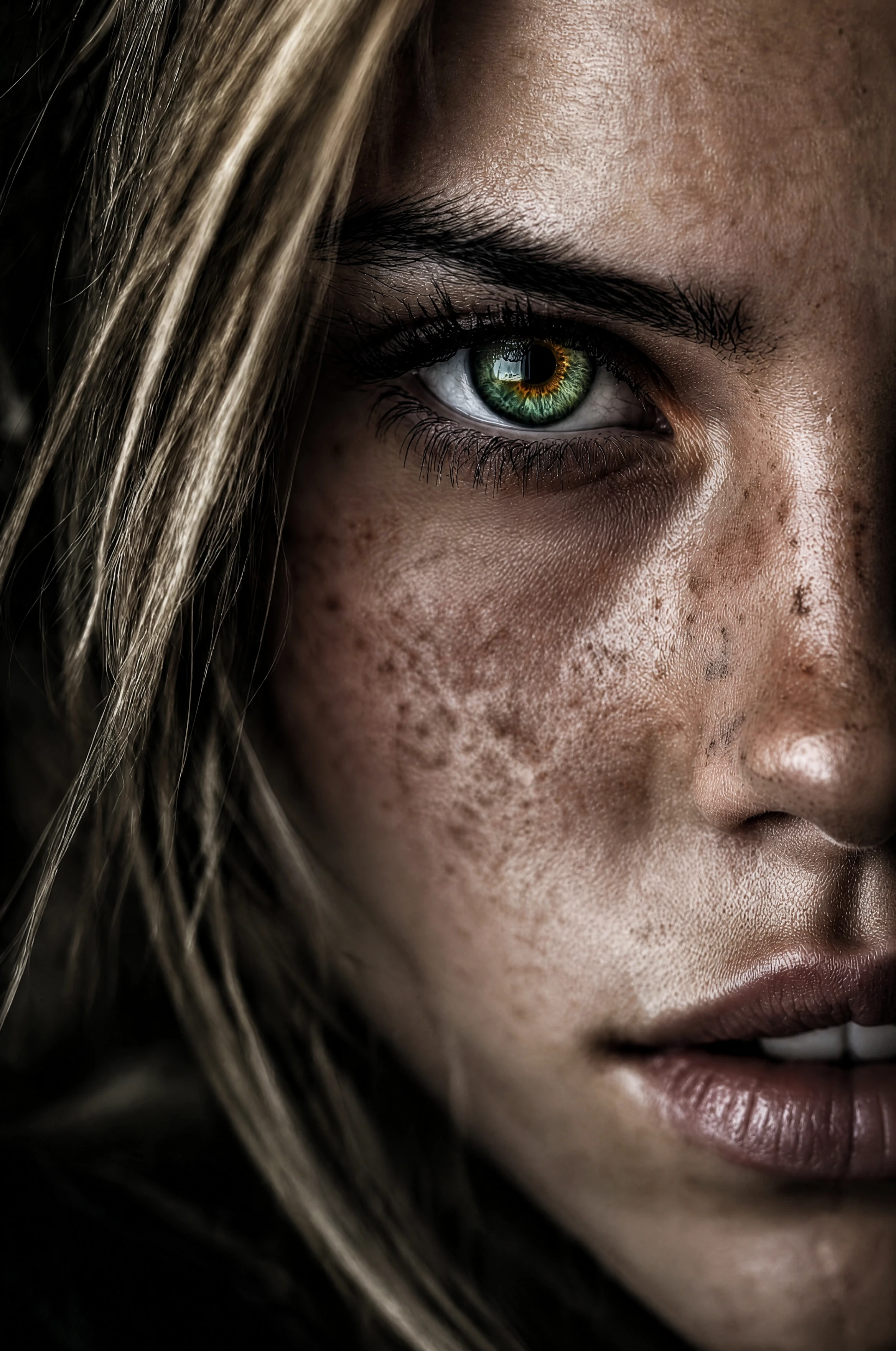 Retrato em close-up de uma jovem com olhos marcantes