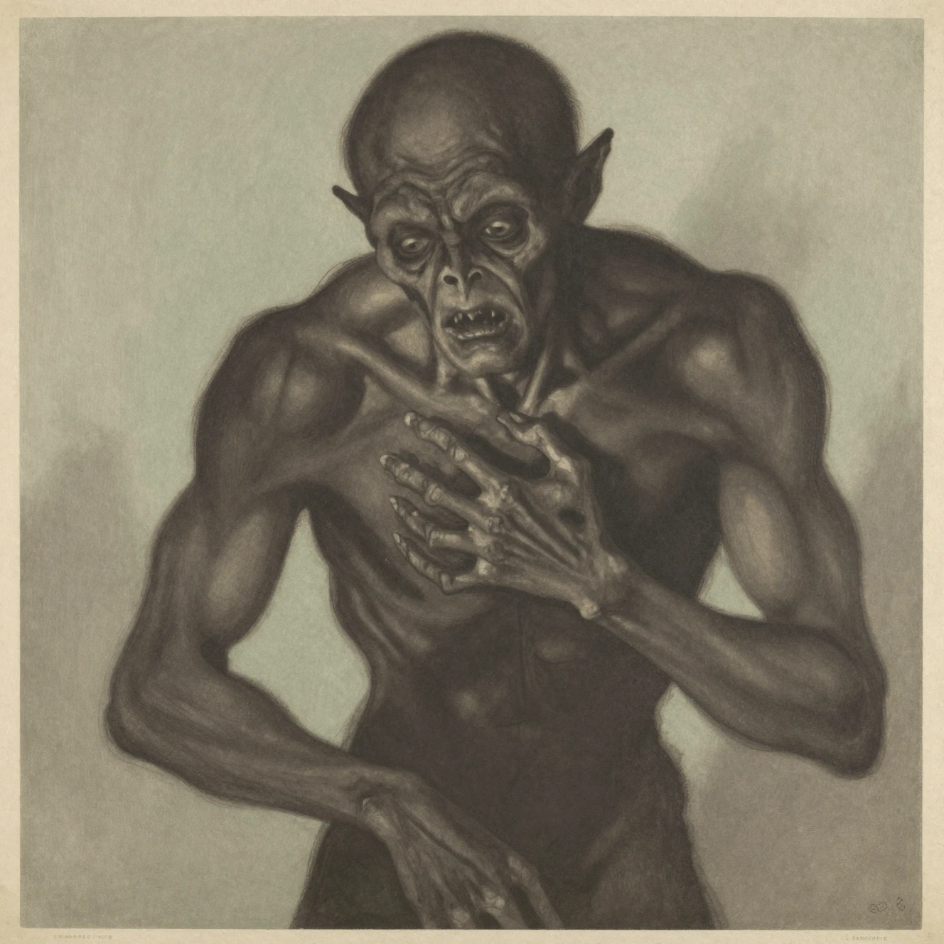 Um retrato de monstro trêmulo em uma ilustração expressionista vintage