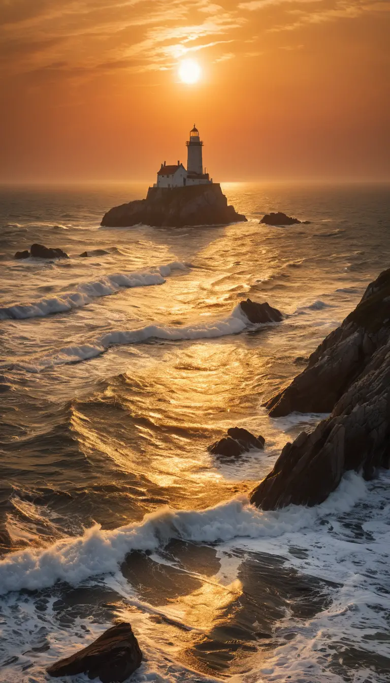 火紅夕陽下、海面上的白色帆船