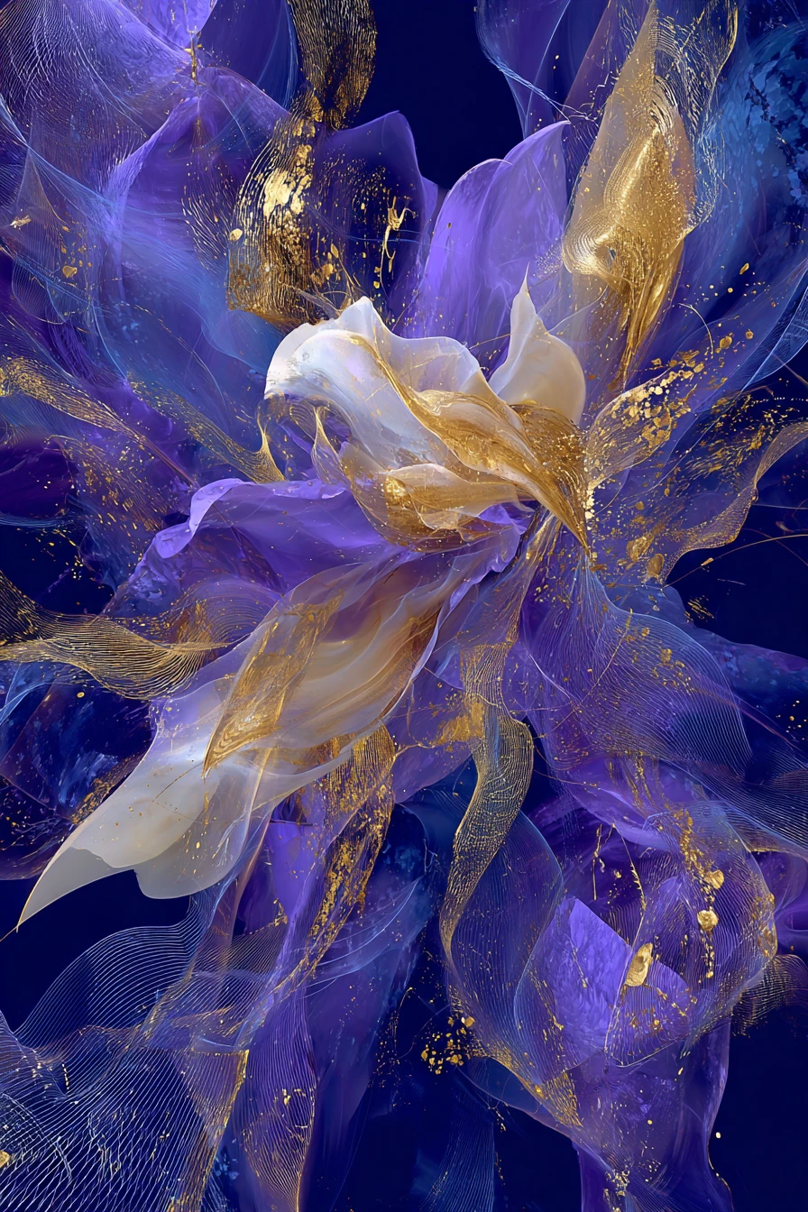 Deep Blue And Violet Abstract Art Interwoven With Golden Accents