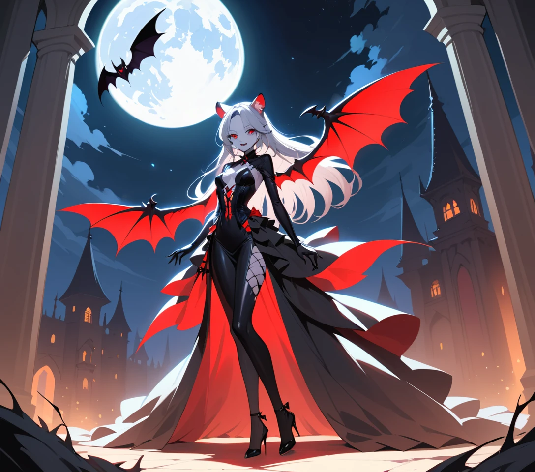 Rainha vampira de anime no balcão de um castelo em ruínas