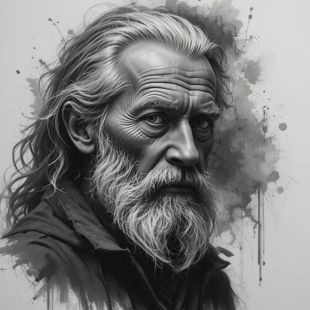 A weathered sea captain portrait rendered in expressive charcoal