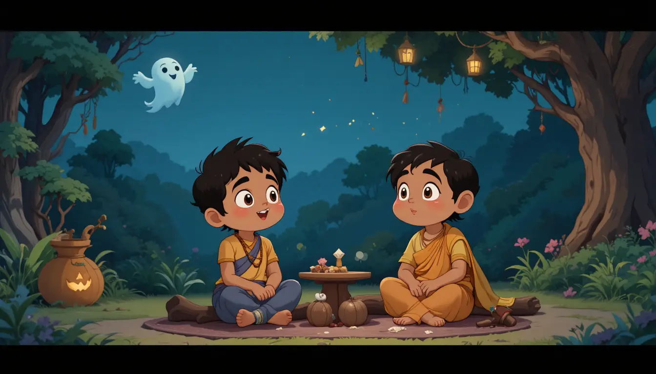 Two boys sit outside discussing a ghost said to appear tonight