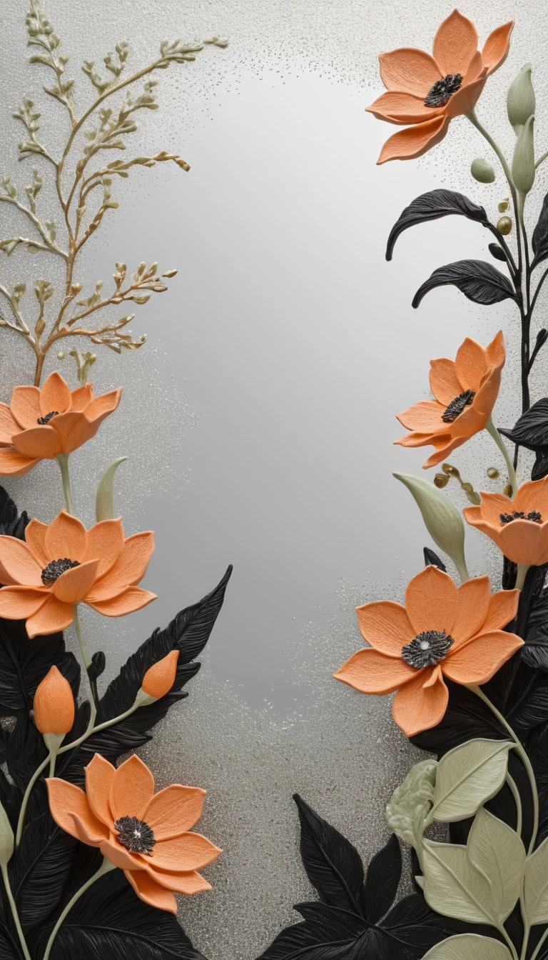 Uma paisagem fantástica de flores exóticas exuberantes, retratada com detalhes pictóricos