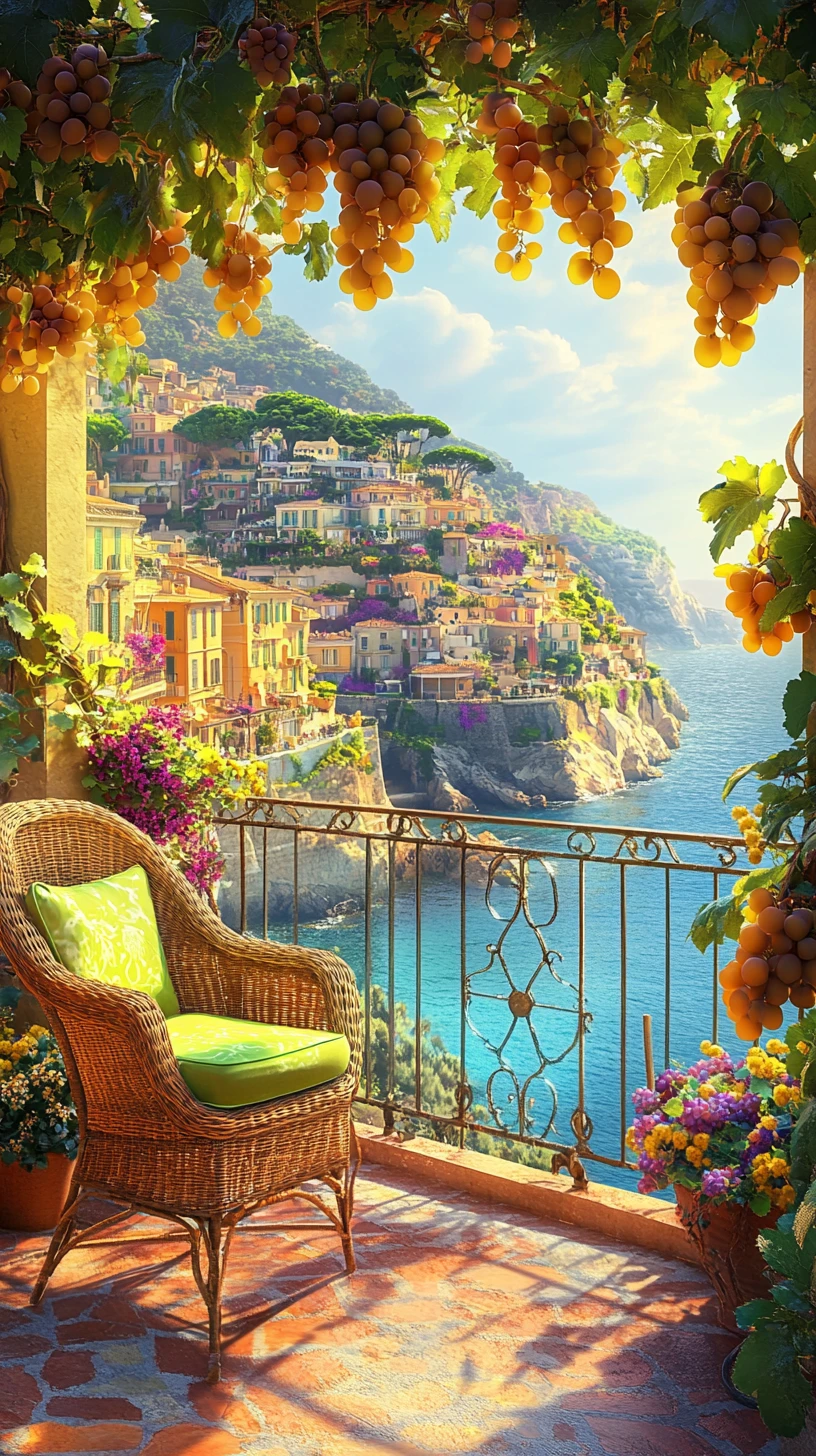 A Terrace Chair Overlooks Monaco's Colorful Hillside Coastal Town