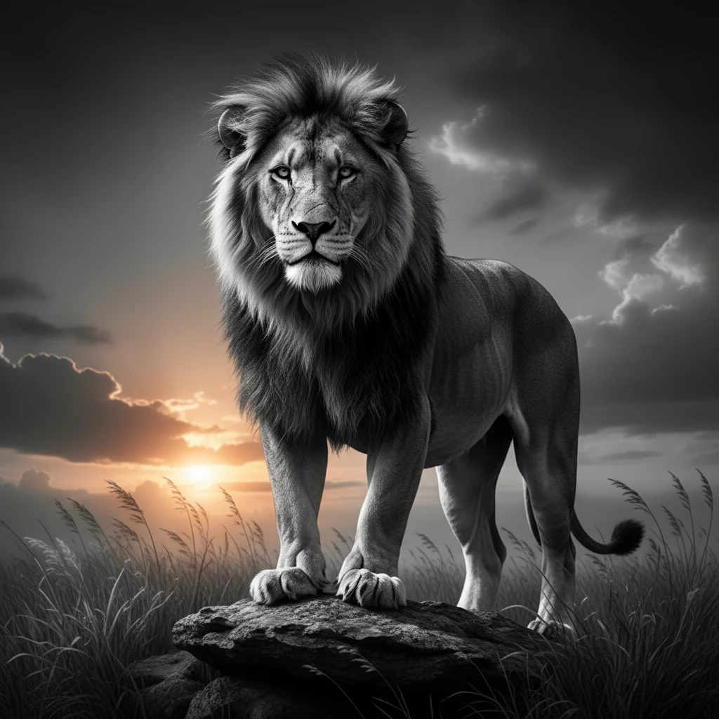 Un lion se dresse fièrement au-dessus des herbes de la savane en couleurs sélectives