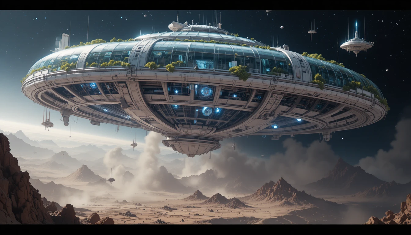Uma vasta estação espacial circular abriga florestas sob cúpulas transparentes