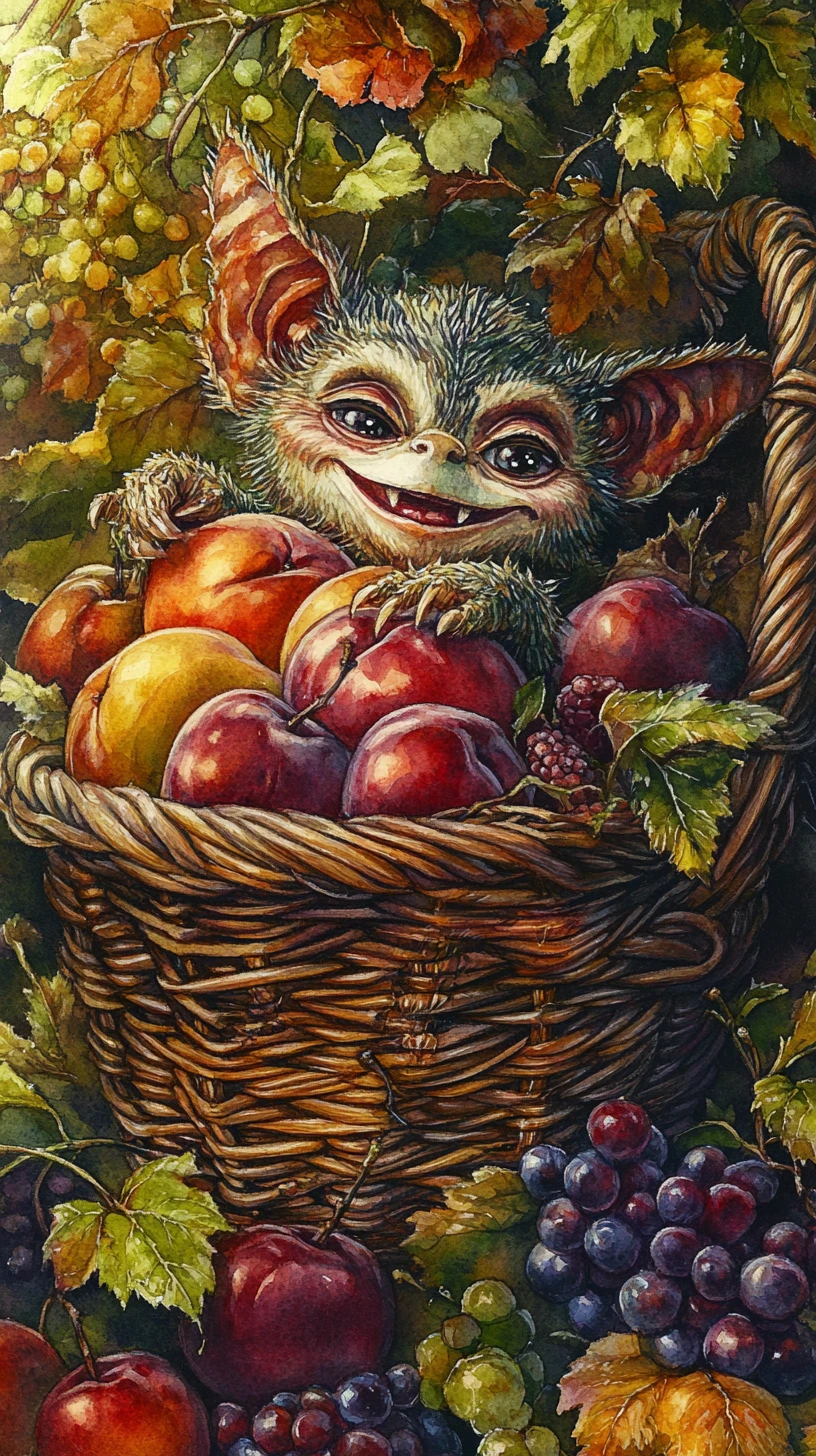 A Wicker Basket Brimming With Ripe Fruit In Watercolor