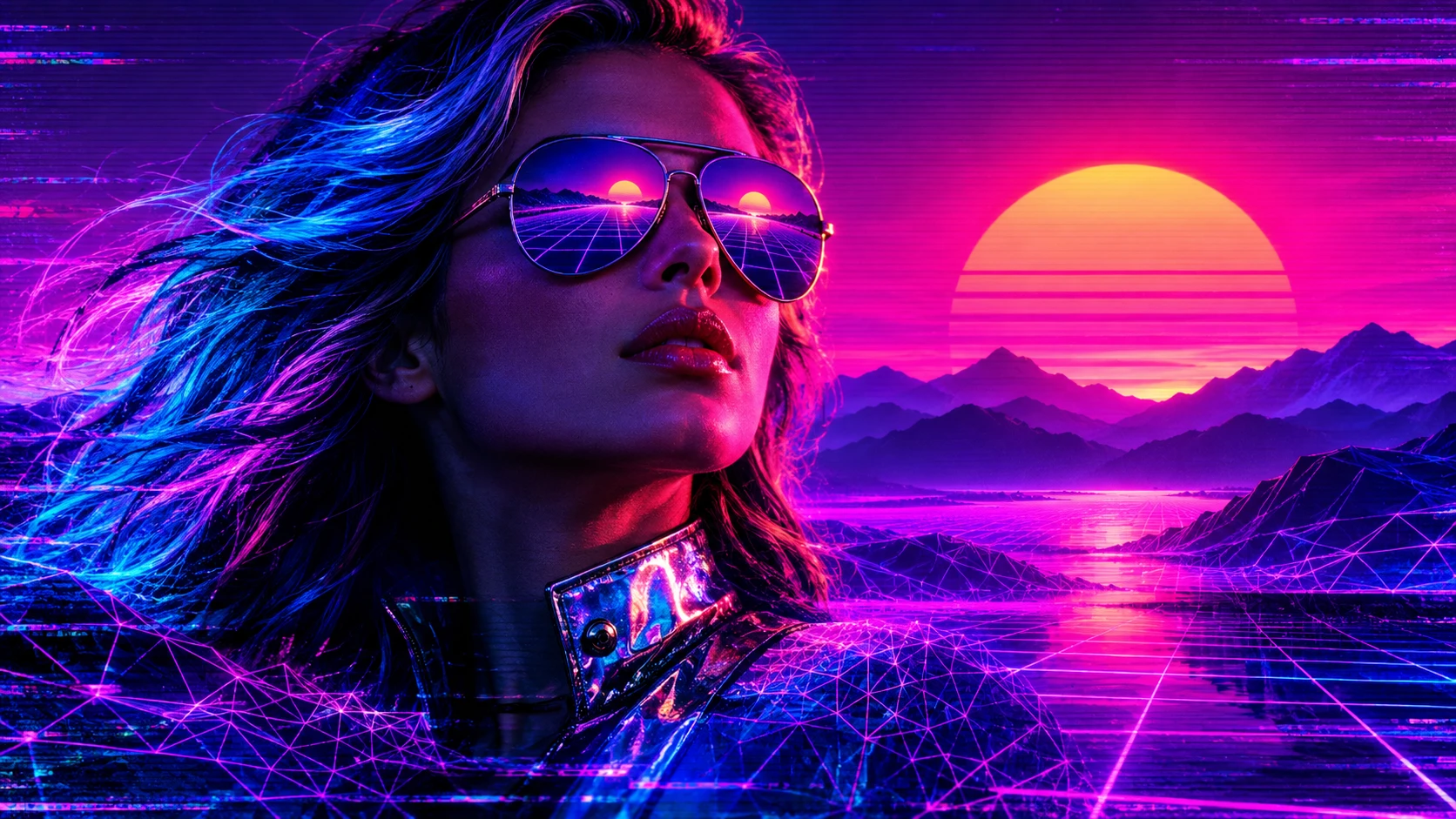 Une silhouette mystérieuse se détache sur un ciel dégradé violet et magenta