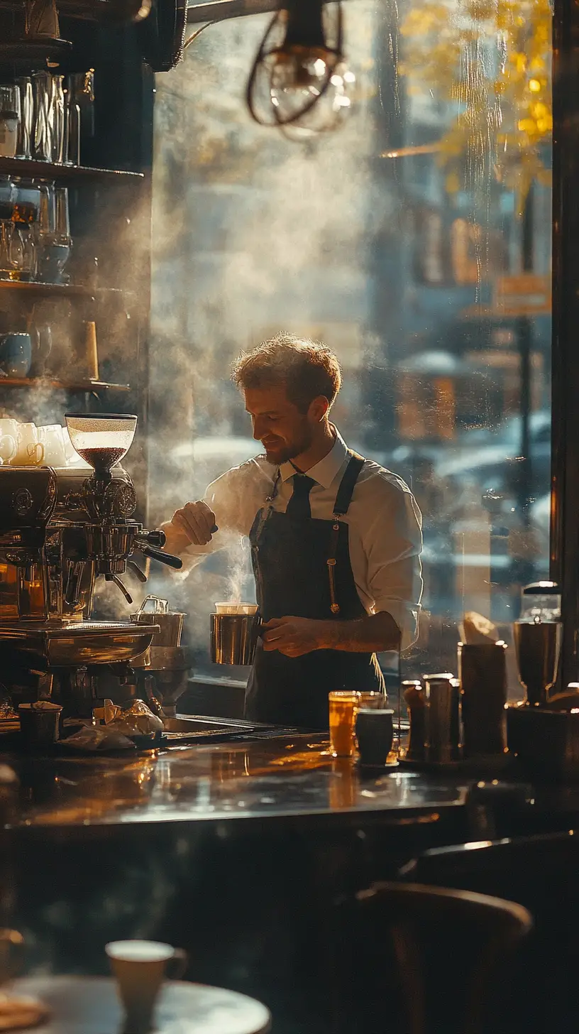 Ein Barista bereitet Kaffee in einem Vintage-Café zu