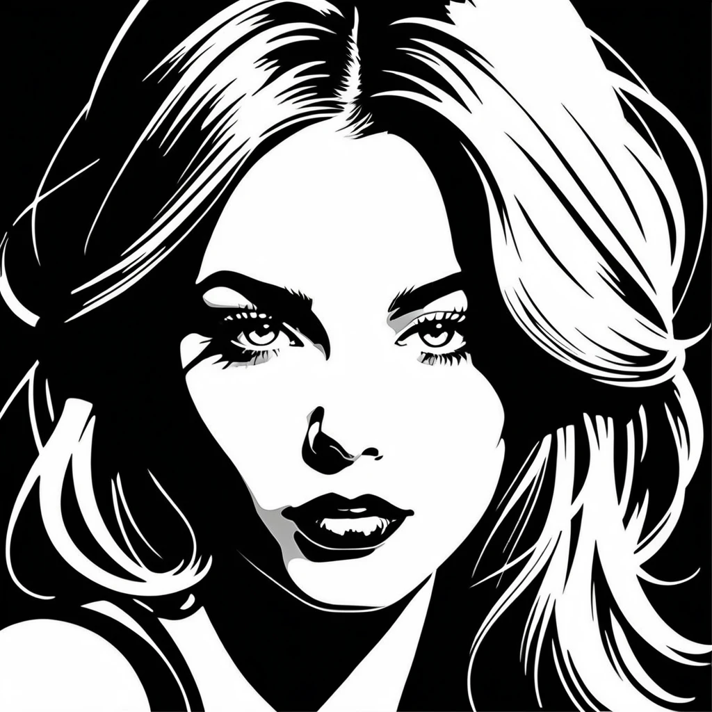 Retrato pop art em preto e branco de uma mulher com linhas de estêncil