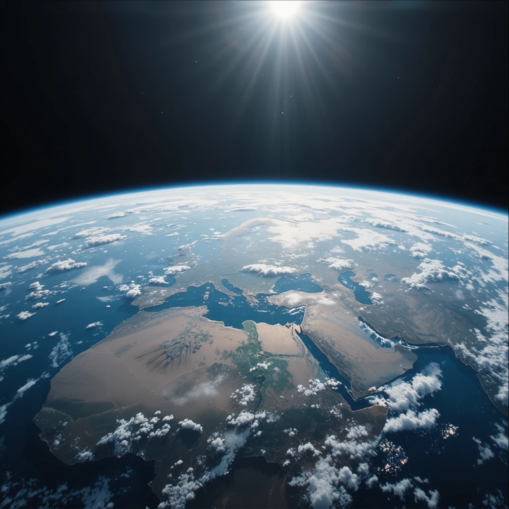 A Terra vista da Estação Espacial Internacional ao longo do seu horizonte curvo