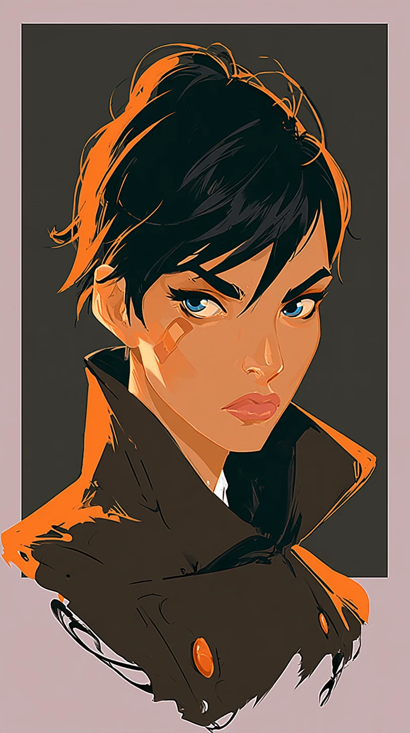 Retrato angular de mulher com olhar direto e claro-escuro dramático