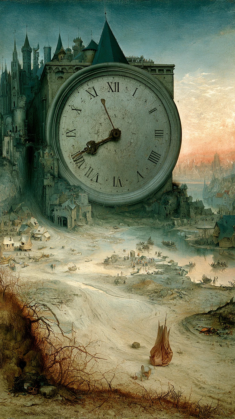 A surreal oil painting reflecting on time and its fleeting nature