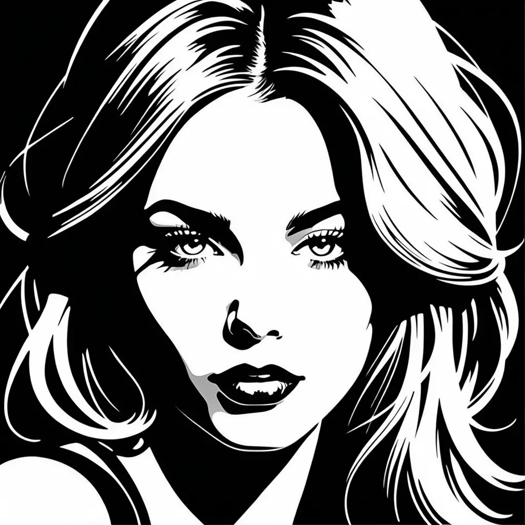 Ritratto pop art in bianco e nero di una donna con linee a stencil