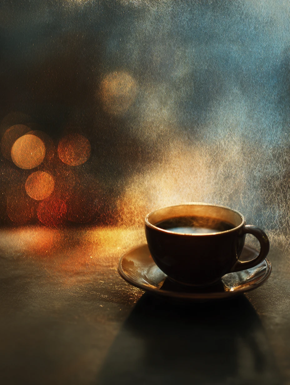 Eine Tasse Kaffee markiert den stillen Übergang von der Nacht zum Tag