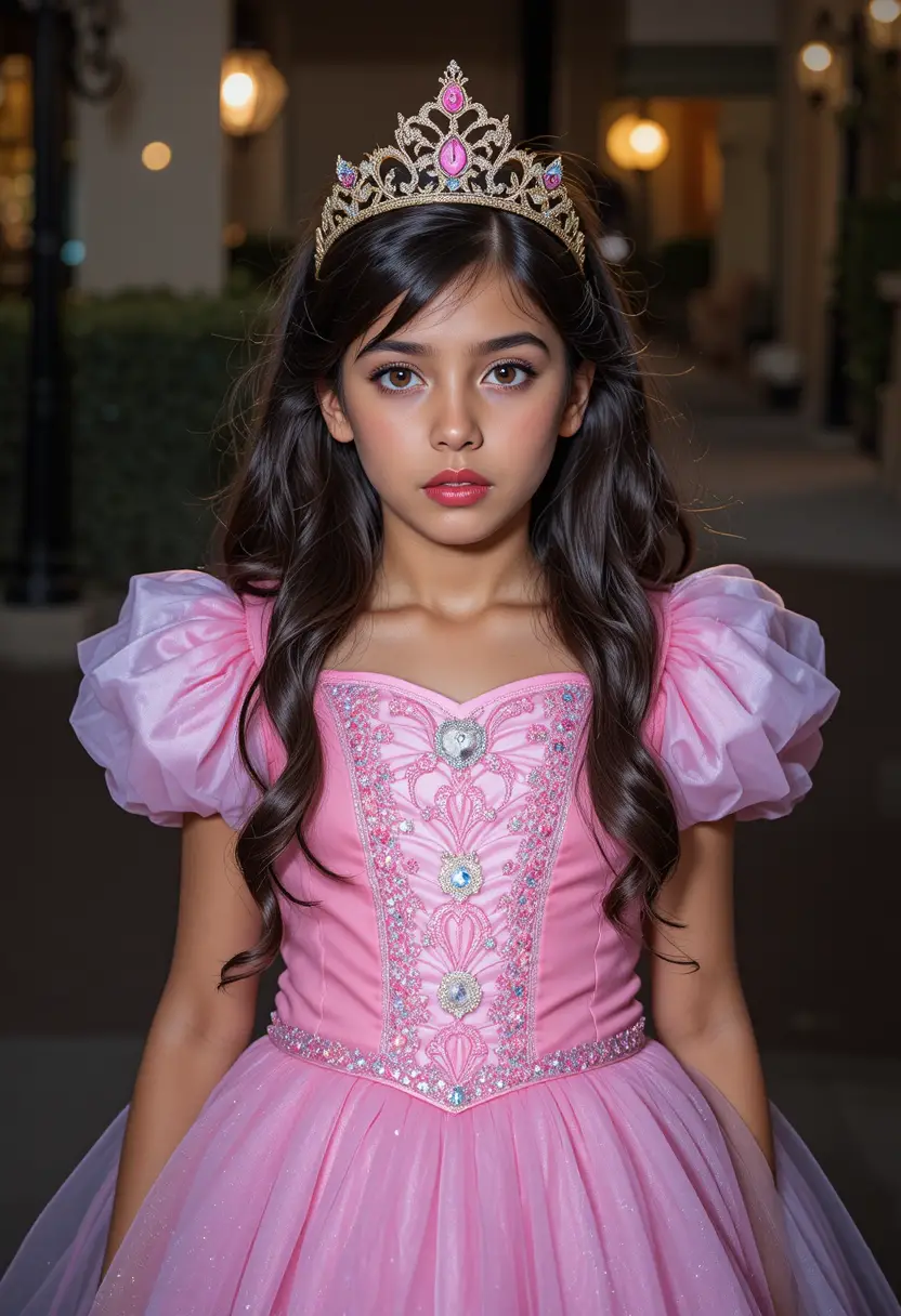A Nervous Boy Wears a Pink Princess Dress and Tiara on Halloween Night