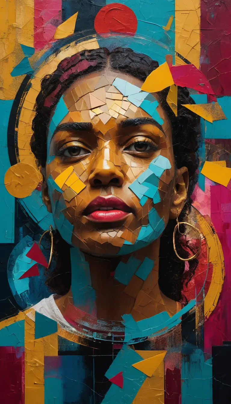 A vibrant multimedia collage of expressive painterly fragments and saturated colors