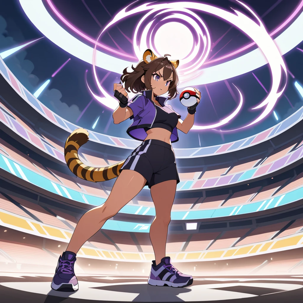 Dresseuse tigresse d’anime dans une arène de combat Pokémon