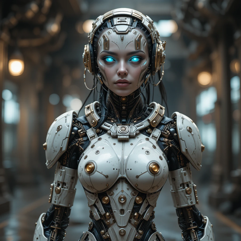 3D-Steampunk-Androidin mit Science-Fiction-Look
