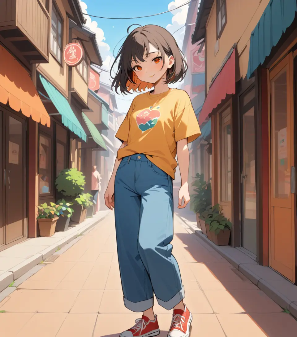 Un jeune adulte souriant en t-shirt, jean et baskets