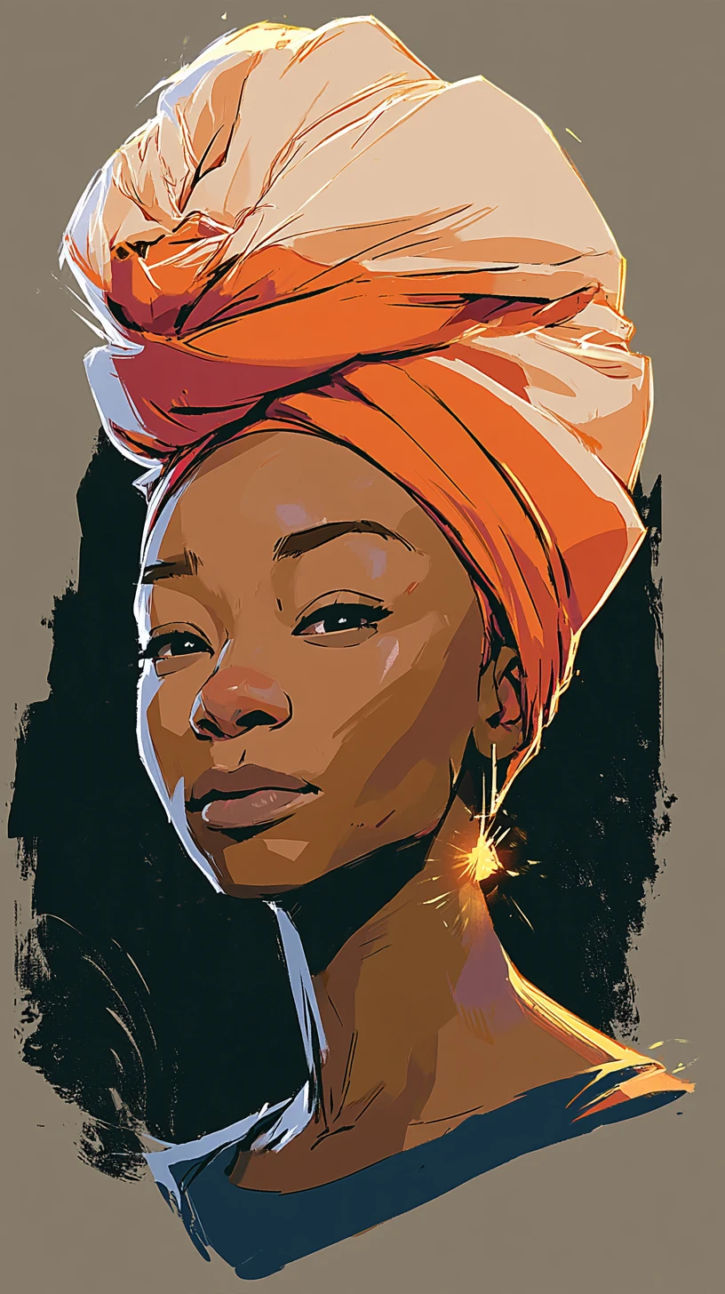 Retrato pictórico de uma mulher com um olhar direto e marcante