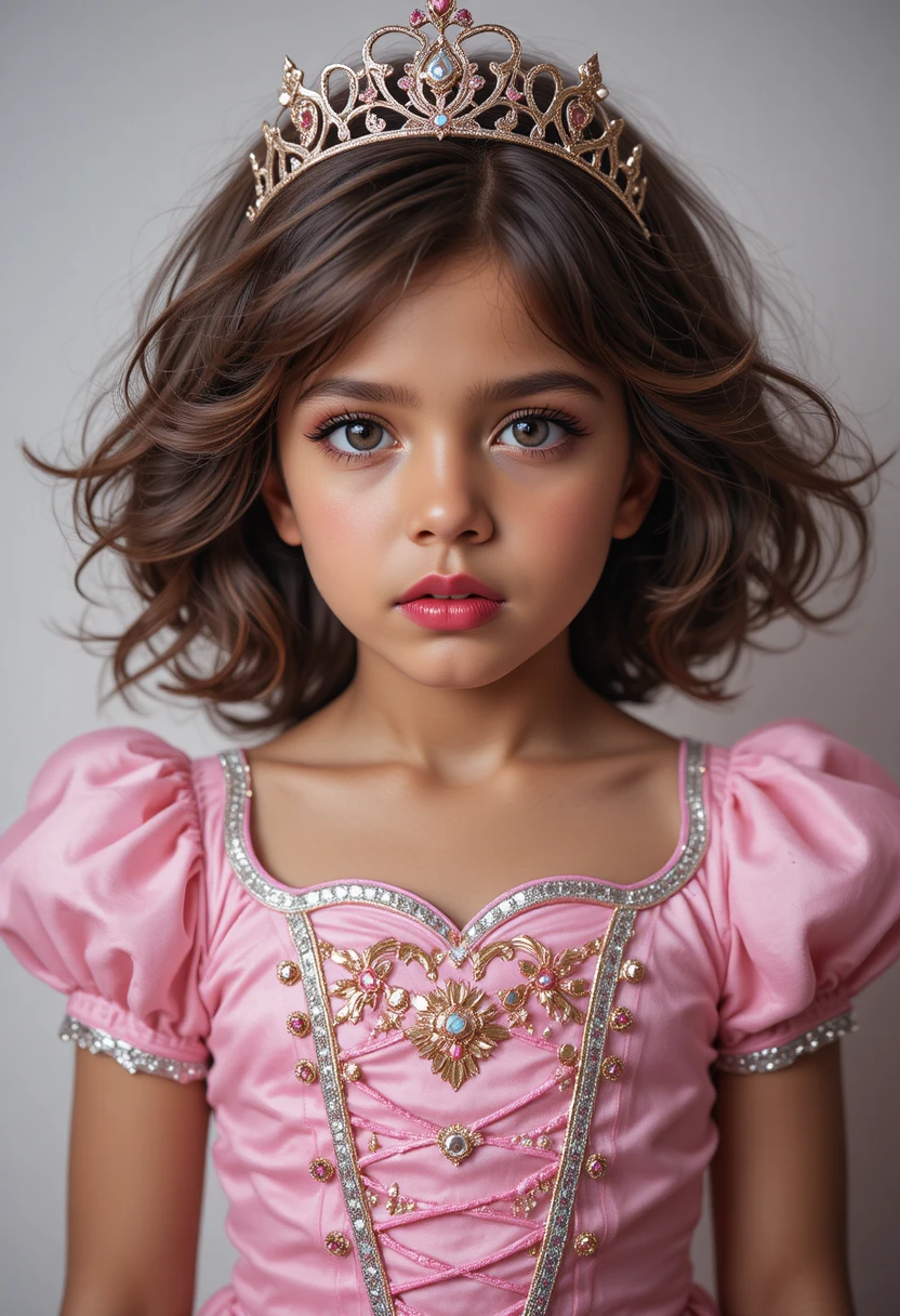 Nervous Tween Boy in a Pink Princess Costume for Halloween
