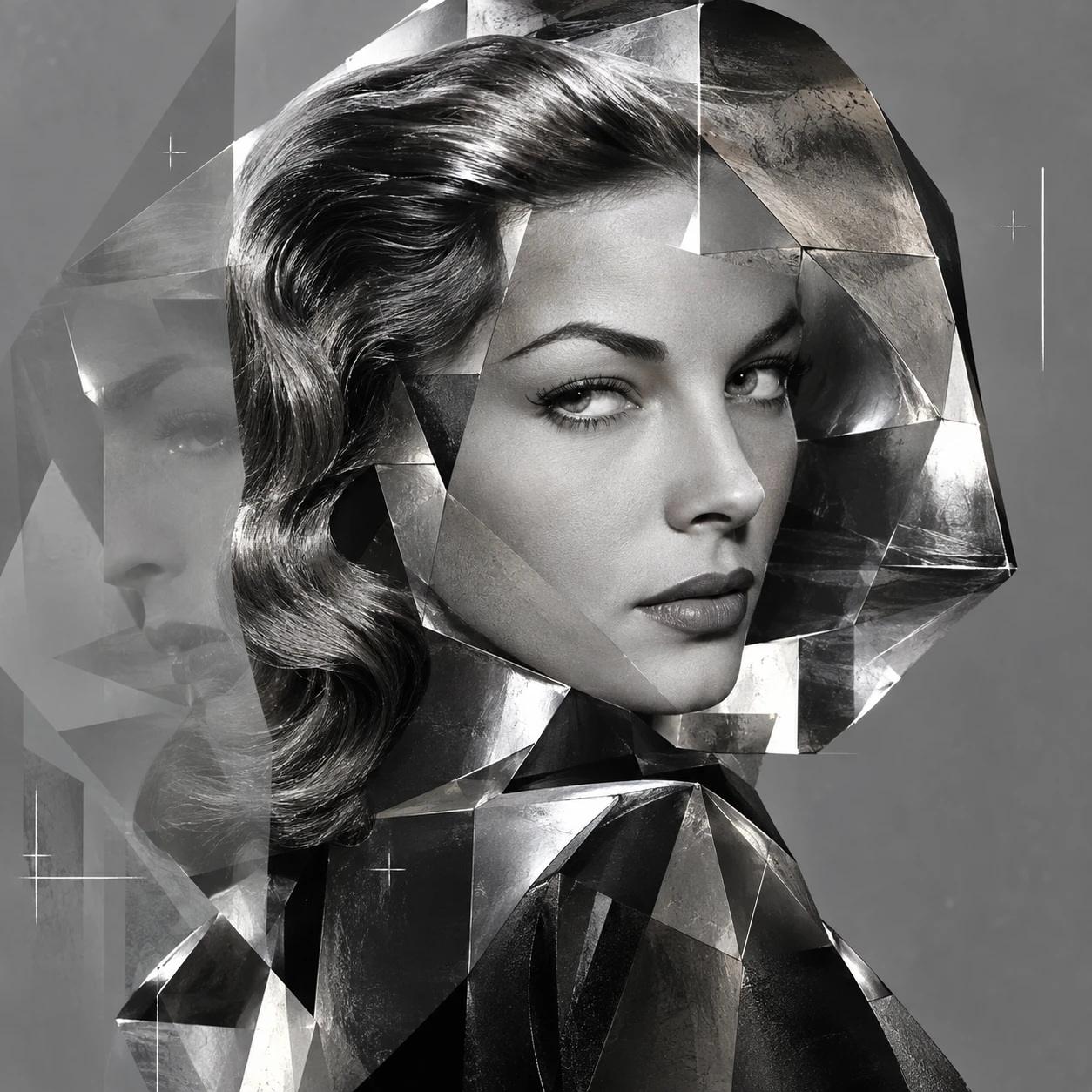 Lauren Bacall in a three quarter studio portrait from the late 1940s